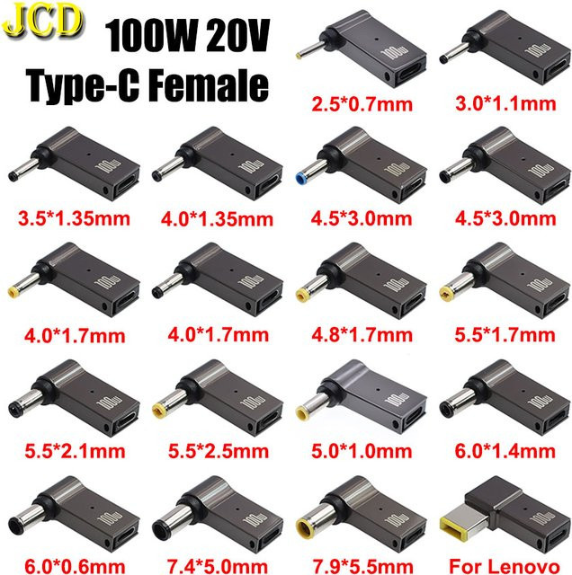 JCD USB Typ-C zu DC Power Jack Adapter 100 W in Schwarz für HP Dell Lenovo Asus Acer Laptops - Bild 1