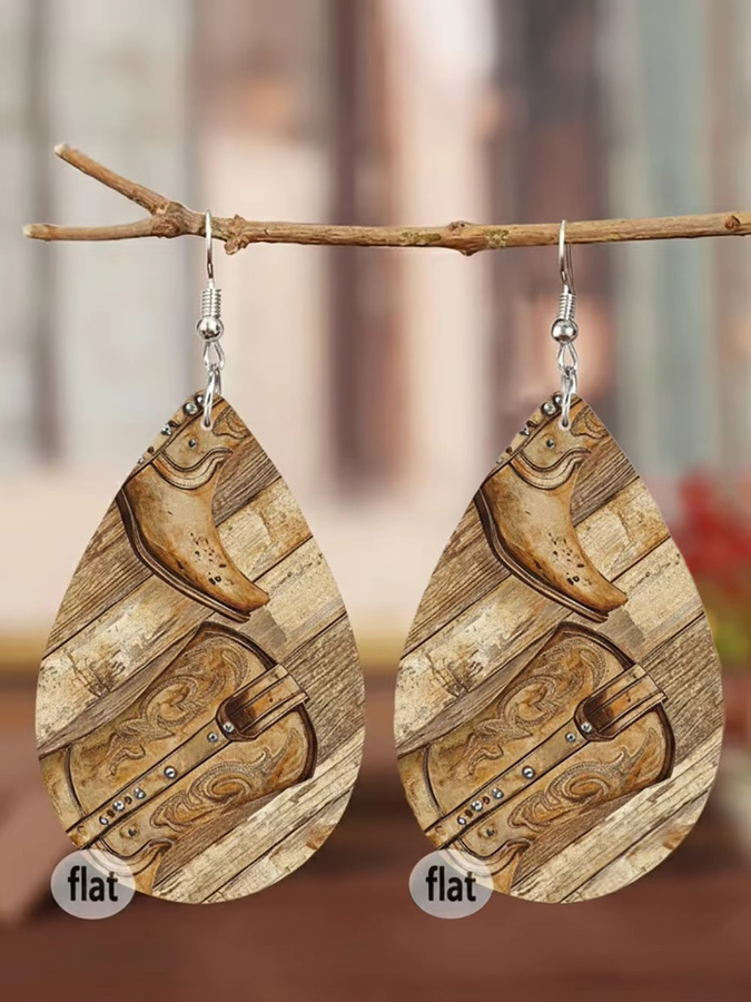 YULUCH Ohrring-Set Holz, Western-Cowboystiefel und Hut, Damen, Bunt - Bild 1