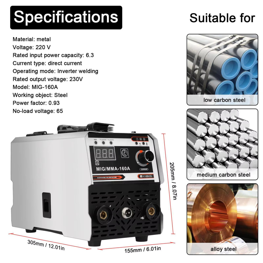 DWiusty 2-in-1 MIG/MMA Schweißgerät in Weiß mit IGBT-Gleichstrom-Inverter-Technologie und CO2-Schutzgasfunktion - Bild 5