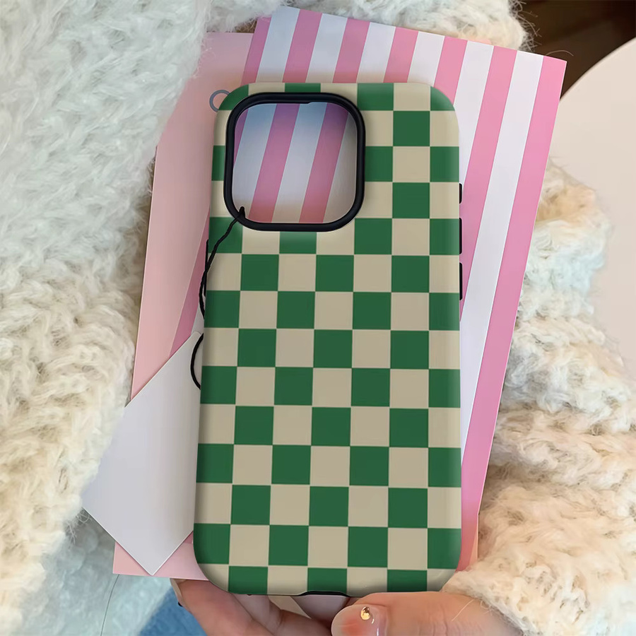 Potdemiel Handyhülle mit grünem Schachbrettmuster für iPhone, doppellagiges Design - Bild 3
