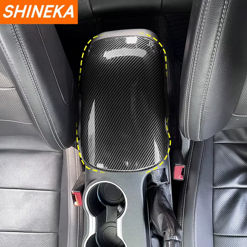 SHINEKA Carbon Faser Dekoration für Ford Mustang ab 2015 Mittelkonsole Armlehne Box Panel Abdeckung in Schwarz - Bild 6