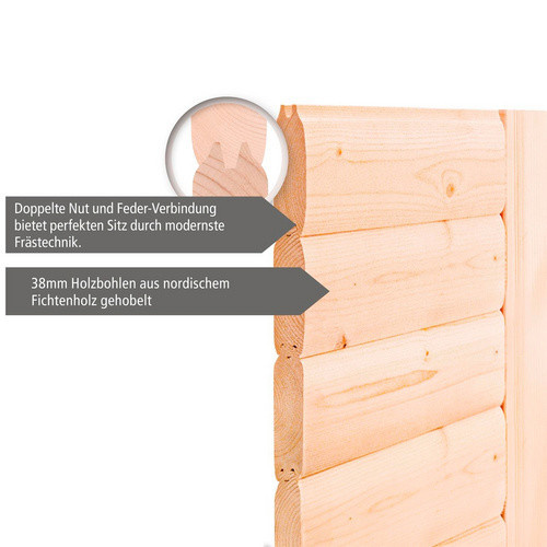 Karibu Sauna Kärdla aus Fichtenholz in Beige inklusive 9 kW Saunaofen mit integrierter Steuerung für 4 Personen B/T/H: 236 x 209 x 184 cm - Bild 3