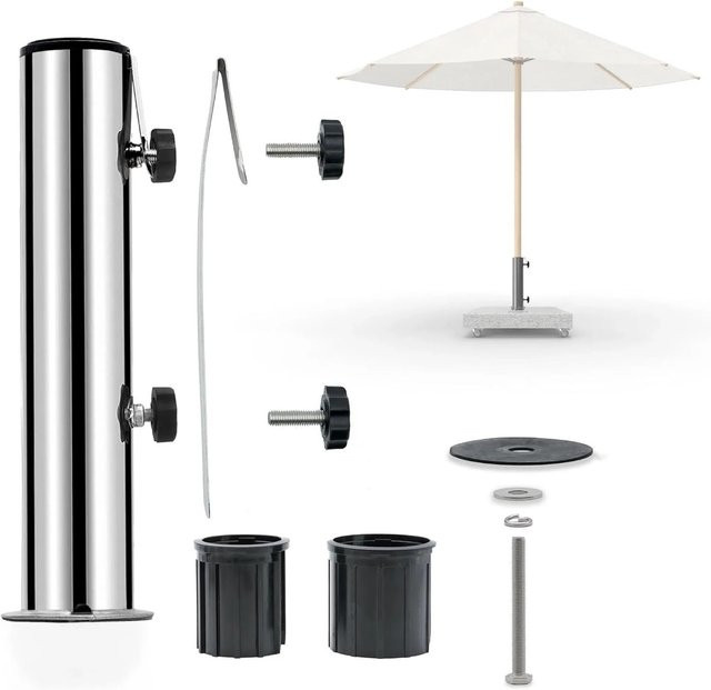 Osoltus Granit Schirmständer aus Edelstahl in Silber mit Universal Standrohr und Schutz - Bild 1