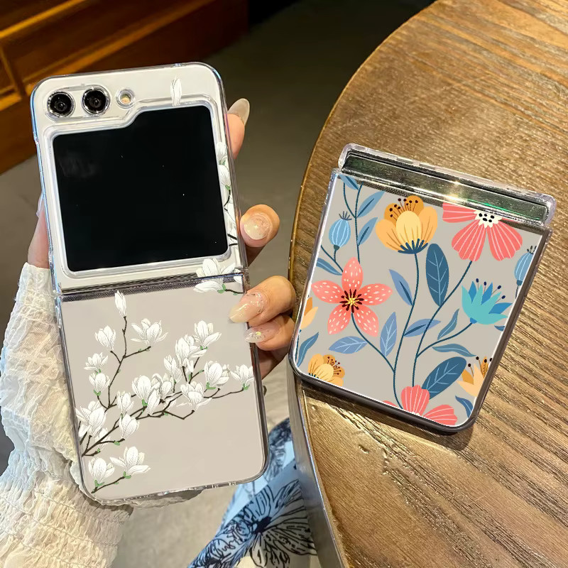 Transparente Handyhülle mit Blumenmuster für Samsung Galaxy Z Flip 3 4 5 6 7 FE aus hartem PC - Bild 2