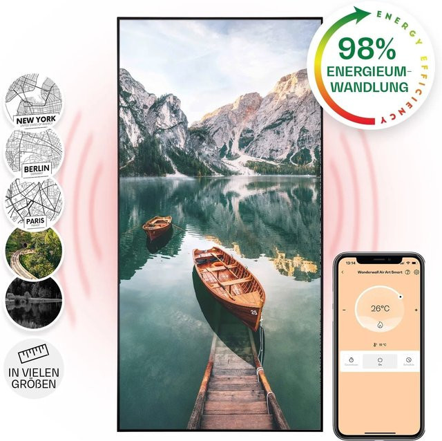 Klarstein Wonderwall Air Art Smart Infrarotheizung mit App-Steuerung und Motiv See Vertikal, Schwarz, B: 60 cm, H: 120 cm, 700 W - Bild 1