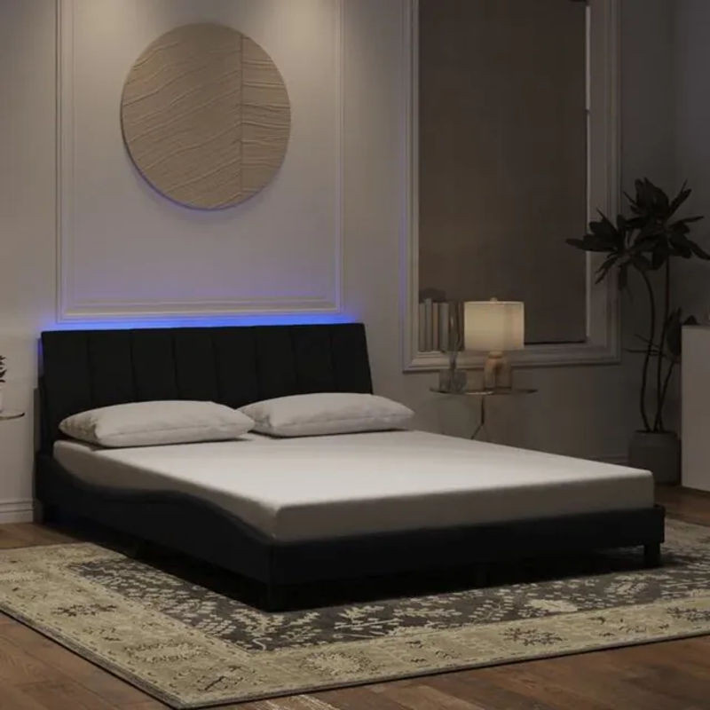 Vidaxl Polsterbett Hanko mit LED in Schwarz aus Samt, B/T/H: 160 x 200 cm - Bild 1