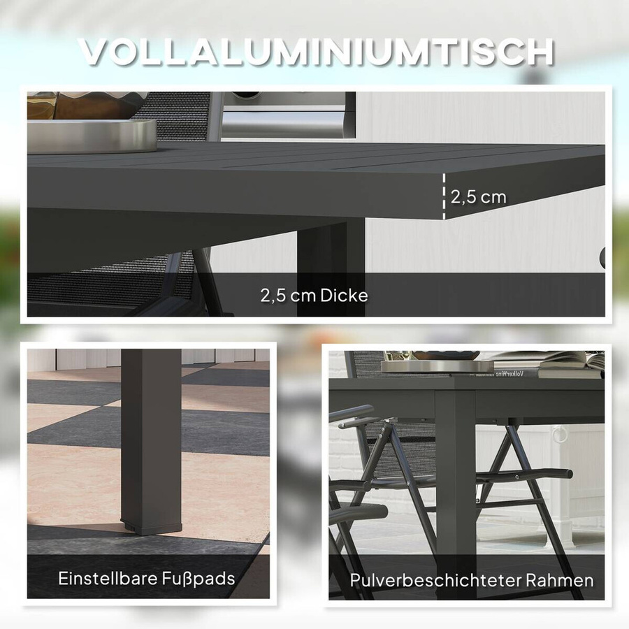 Outsunny Gartentisch aus Aluminium in Grau mit Lamellenoptik, erweiterbar für Garten und Terrasse, B/H/L: 90 x 73 x 220 cm - Bild 4
