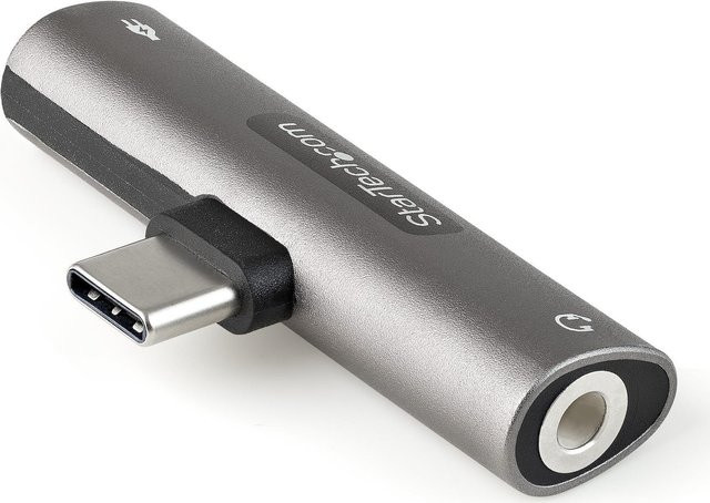 StarTech.com USB-C Audio und Ladeadapter mit 3,5 mm Klinkenanschluss und 60W Power Delivery Pass-through in Silber/Grau (CDP235APDM) - Bild 1
