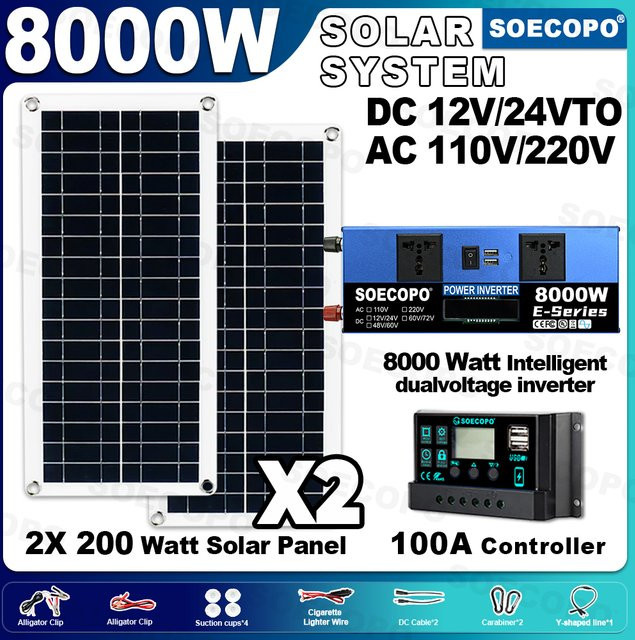 SOECOPO 8000 W Solarstrom-Komplettset mit 400 W Solarmodulen, Wechselrichter und 100 A Controller - Bild 1