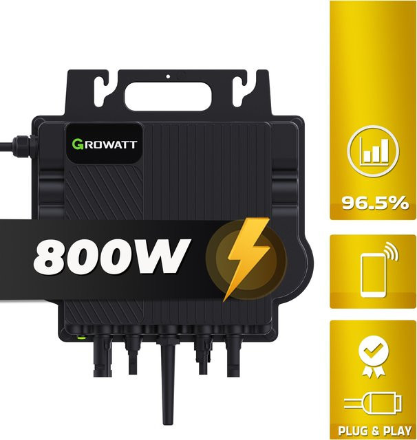 Growatt Mikro-Wechselrichter NEO-800M-X 800 W in Schwarz für dein Balkonkraftwerk mit 2 MPPT und WIFI Bluetooth - Bild 1