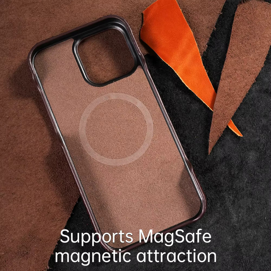 Luxuriöse MagSafe-Hülle aus Naturleder für iPhone 15, 16, 17 Pro Max und Pro in Rot oder Braun - Bild 3