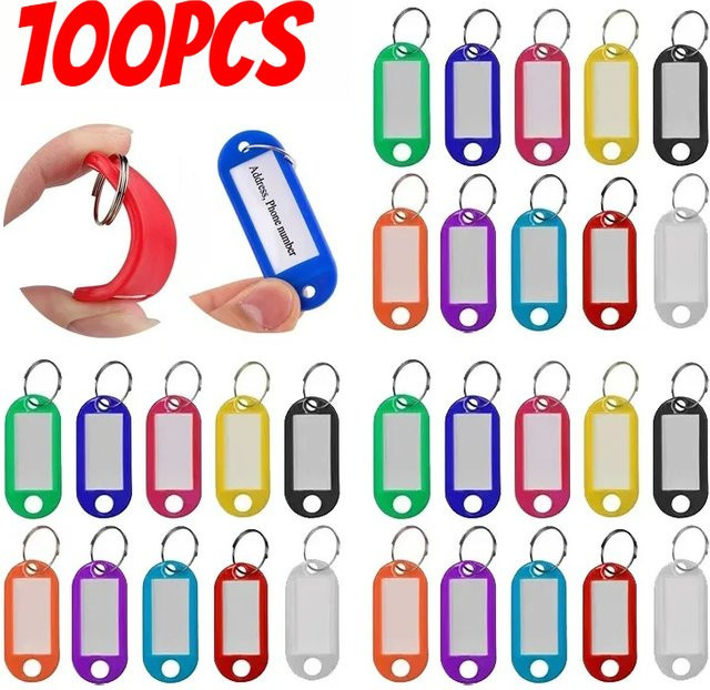 100 Stück Kunststoff-Schlüsselanhänger mit Fenster und geteiltem Ring als ID-Etikett und Namensschilder in Multicolour - Bild 1
