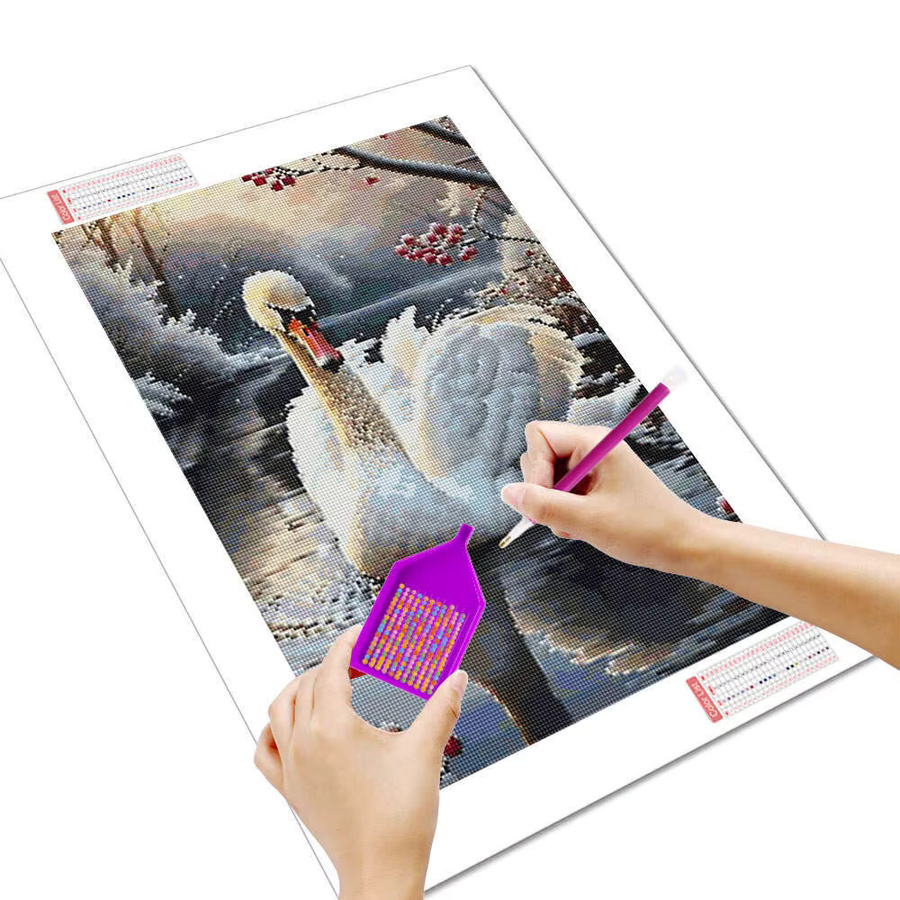 Huacan 5D Diamantgemälde zum Selbermachen Schwan im Winter als Mosaik-Heimdekoration - Bild 2