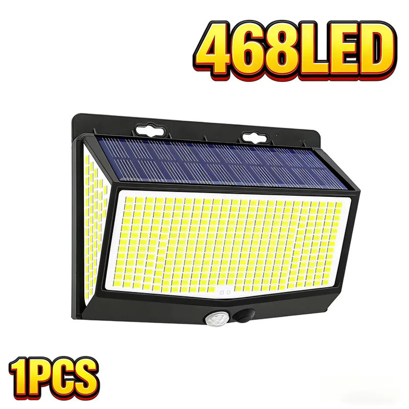 KDULIT Solar-LED-Wandleuchten mit Bewegungssensor und Fernbedienung, IP65 wasserdicht, Schwarz, 468 LEDs für Garten, Terrasse und Außenbereich - Bild 7