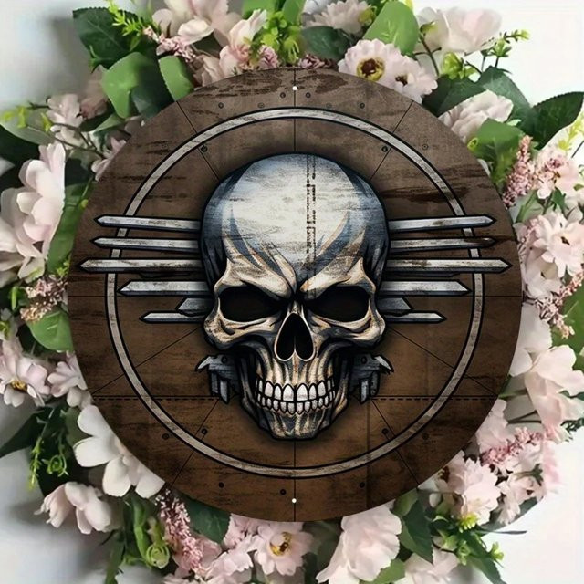 CIFBUY AirForceFlyingSkull Metallschild in Rundform mit Holzkreis-Design, Mehrfarbig - Bild 1