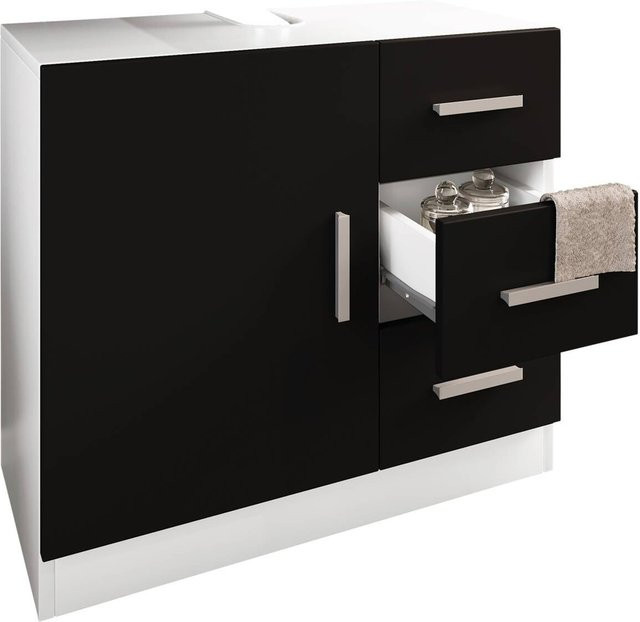 VCM Waschbeckenunterschrank Zalo XL Badschrank mit 1 Drehtür und 3 Schubladen Weiß/Schwarz B/H/T: 63 x 56 x 30 cm - Bild 4