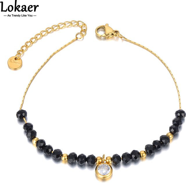 Lokaer Armband, Edelstahl, Schwarz, Kristall, Perle, Zirkonia, Damen - Bild 1