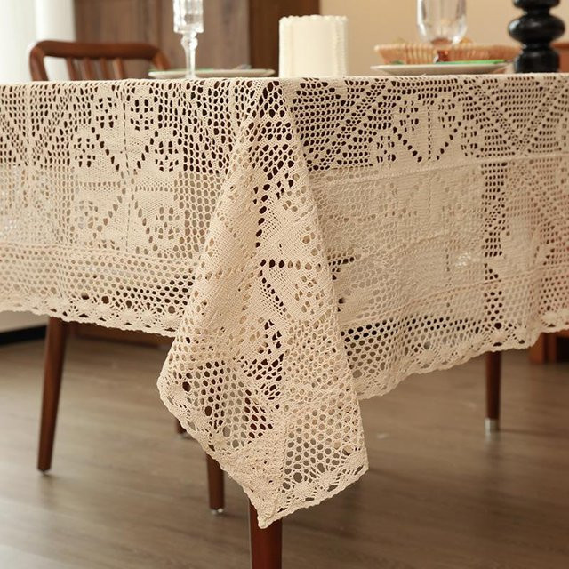 JMG Household Supplies Tischdecke im französischen Stil mit Schlaufenmuster und Häkelspitze aus Baumwolle, Beige, B/T: 60 x 60 cm - Bild 1