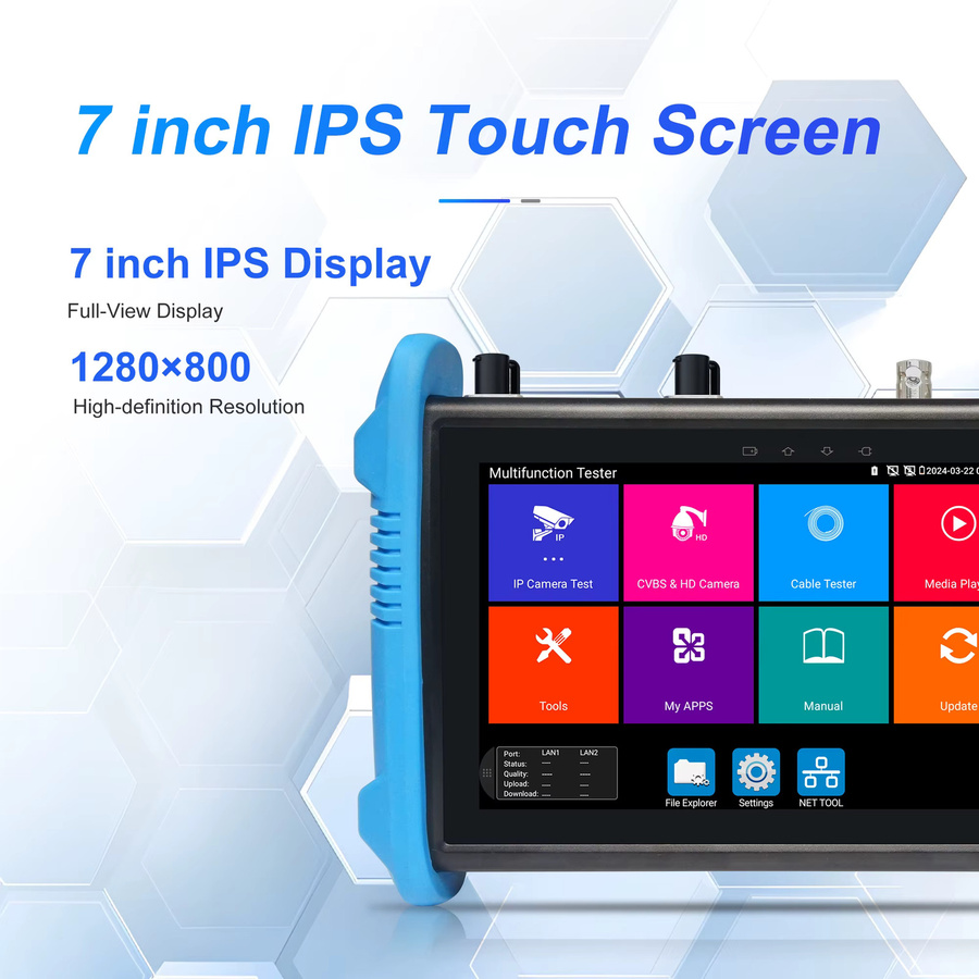 WANGLU 7-Zoll CCTV IPC Kameratester mit 8 MP, H.265, AHD, CVI, TVI, SDI, VGA und HDMI-Eingang für die Sicherheitsüberwachung, Blau - Bild 2