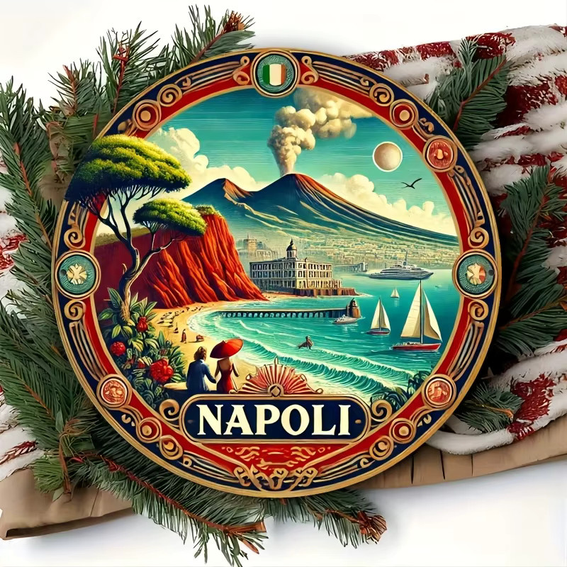 Potdemiel Napoli Vintage-Wandkunstschild aus Metall, rund, Multicolour, Durchmesser: 20,3 cm - Bild 4