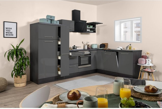 Respekta Premium Winkelküche RP290EGC in Grau Hochglanz-Eiche, modern mit Soft-Close-Türen, B/T/H: 290 x 200 x 54,5 cm - Bild 1