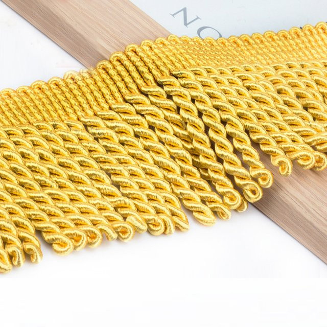 Glänzendes Seidenquasten-Band mit Spitzenbesatz in Gold und Braun, Länge der Fransen: 10 cm - Bild 1