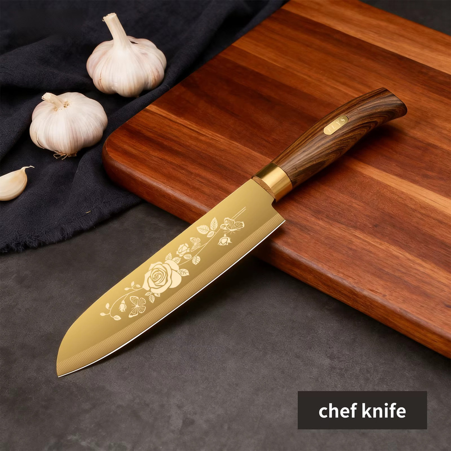 PLYS Chefmesser aus Titan in Gold mit Holzgriff - Bild 3