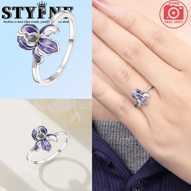 YIRAN Ring Kupfer, Lila Schwertlilie, Zirkonia, Weiß, Damen - Bild 1
