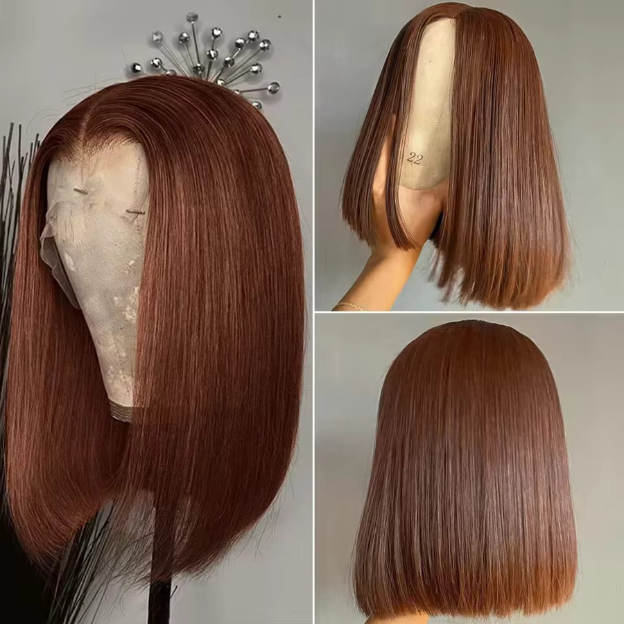 Doralia Bob-Perücke, schokoladenbraun, seidig glattes Haar, stumpfer Schnitt - Bild 3