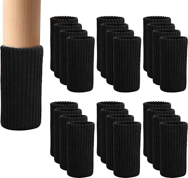 24 Stück Anti-Lärm Möbelfußsocken aus elastischem Kunststoff in Schwarz als rutschfeste Stuhlbein- und Tischfußabdeckungen - Bild 1