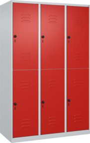 C+P Doppelstock-Spind Classic PLUS mit 3 Abteilen, Lichtgrau und Verkehrsrot, H x B x T: 185 x 120 x 50 cm - Bild 1