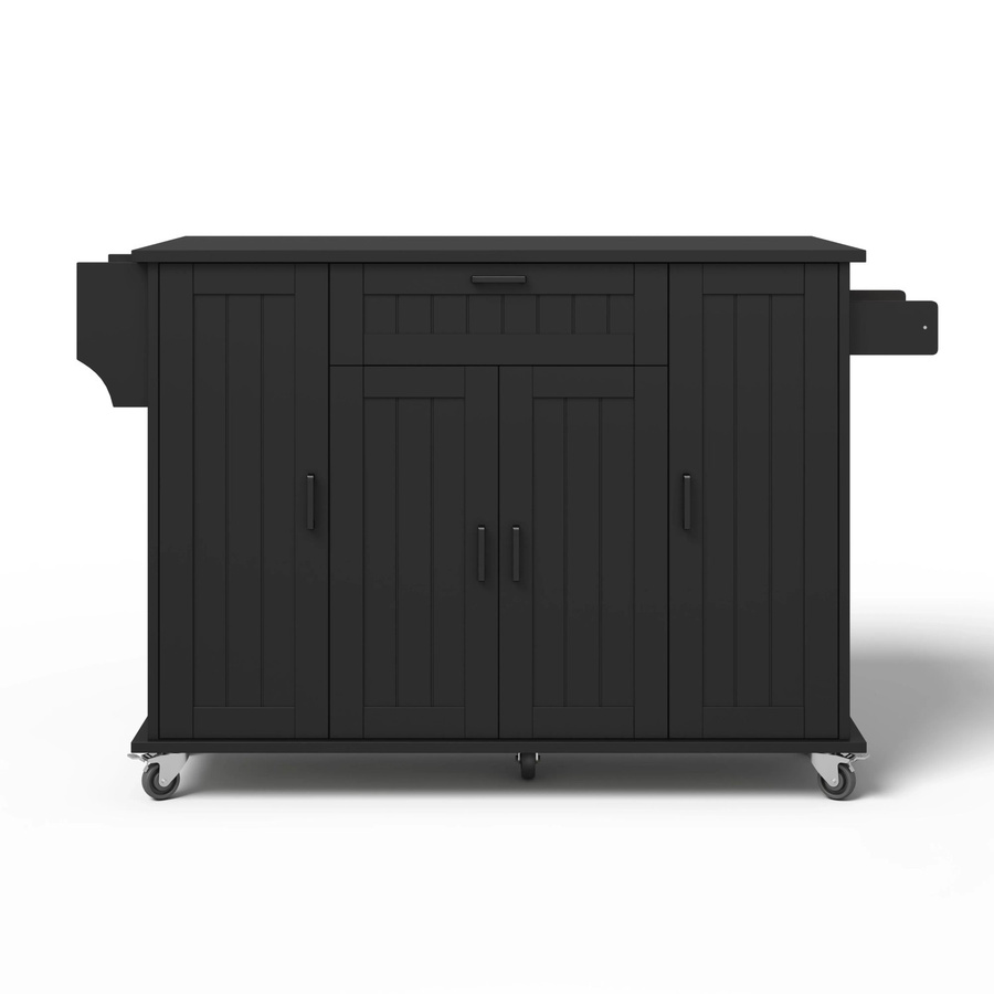 okwish Kücheninsel mit klappbarer Arbeitsplatte in Schwarz, Rollen, 4 Türen und Schublade, B/T/H: 120 x 45 x 95 cm - Bild 2