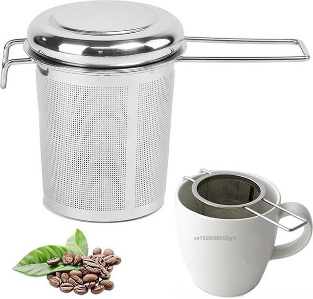 Simbuid Premium Edelstahl Teefilter mit verlängertem Griff und Deckel in Silber - Bild 1
