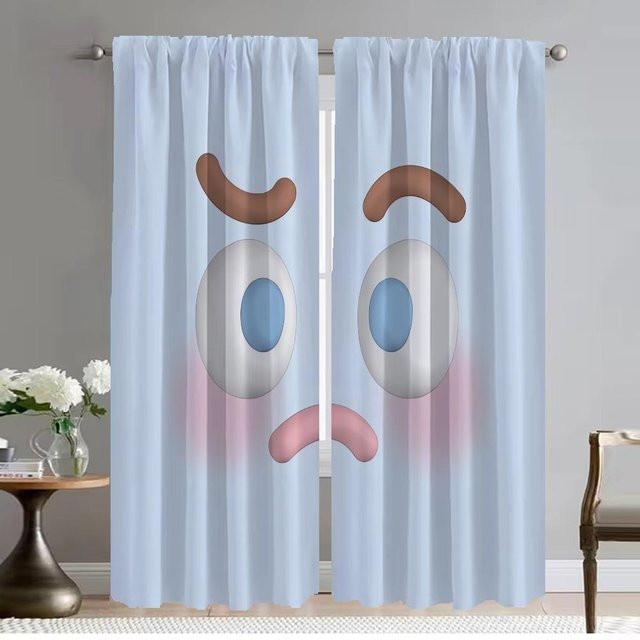2er-Set Vorhänge für Kinderzimmer und Wohnzimmer mit Linienmuster in Blau, halbtransparent, B: 50 cm, H: 70 cm - Bild 1