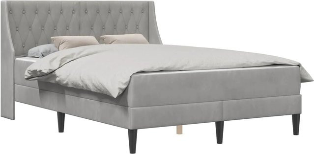vidaXL Bettgestell mit Matratze aus Samt in Hellgrau, 2-teiliges Set, B/T/H: 144 x 202 x 96 cm - Bild 1