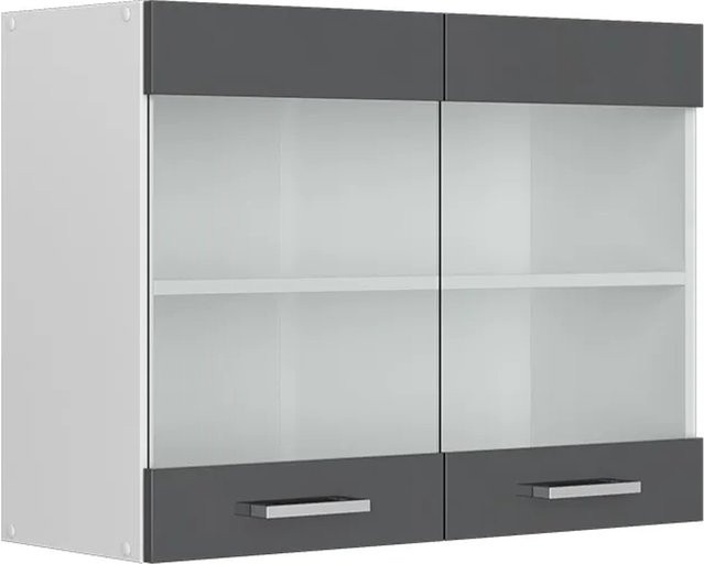 Vicco R-Line Küchen-Glashängeschrank mit Glastüren in Anthrazit Hochglanz und Weiß, B: 80 cm, H: 60 cm, T: 31 cm - Bild 1