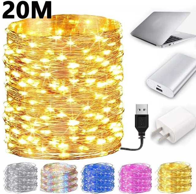 Acosh neon USB LED Lichterkette aus Kupferdraht in Silber für Weihnachten, Hochzeit und Party, wasserdicht - Bild 1