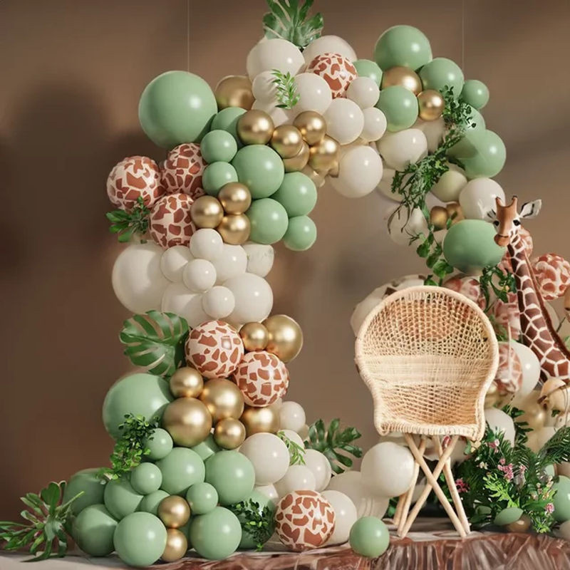 Dschungel Safari Ballon Girlande Bogen Kit mit Tierprint in Grün und Gold für Kindergeburtstag und Babyparty Dekoration - Bild 1