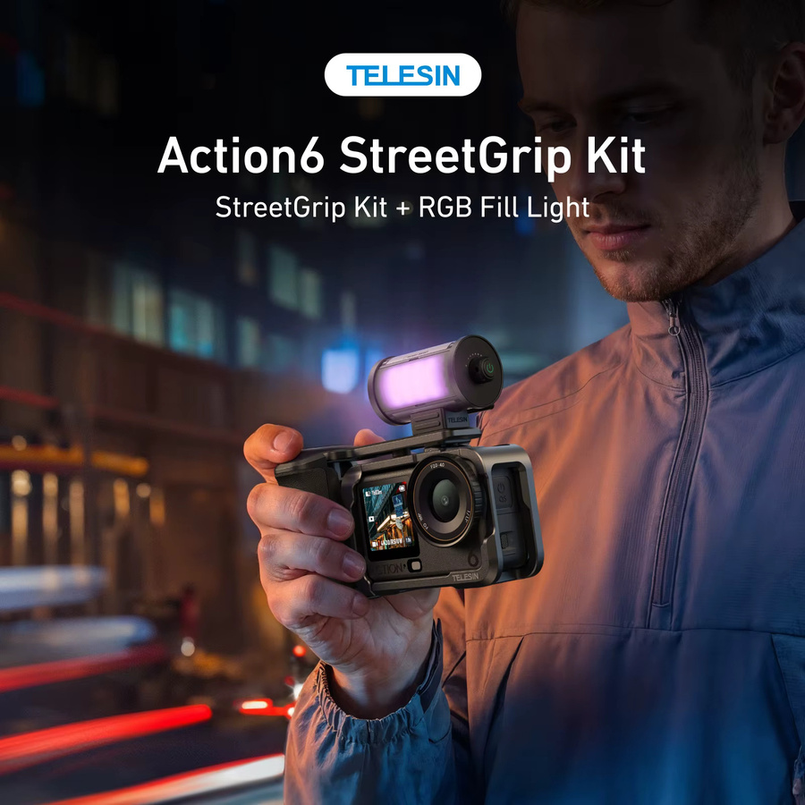 TELESIN Hand Grip Aid Fernbedienung Kit aus Aluminiumlegierung für DJI OSMO Action6 in Schwarz mit Kaninchen Käfig und Quick Release Schutzhülle - Bild 2