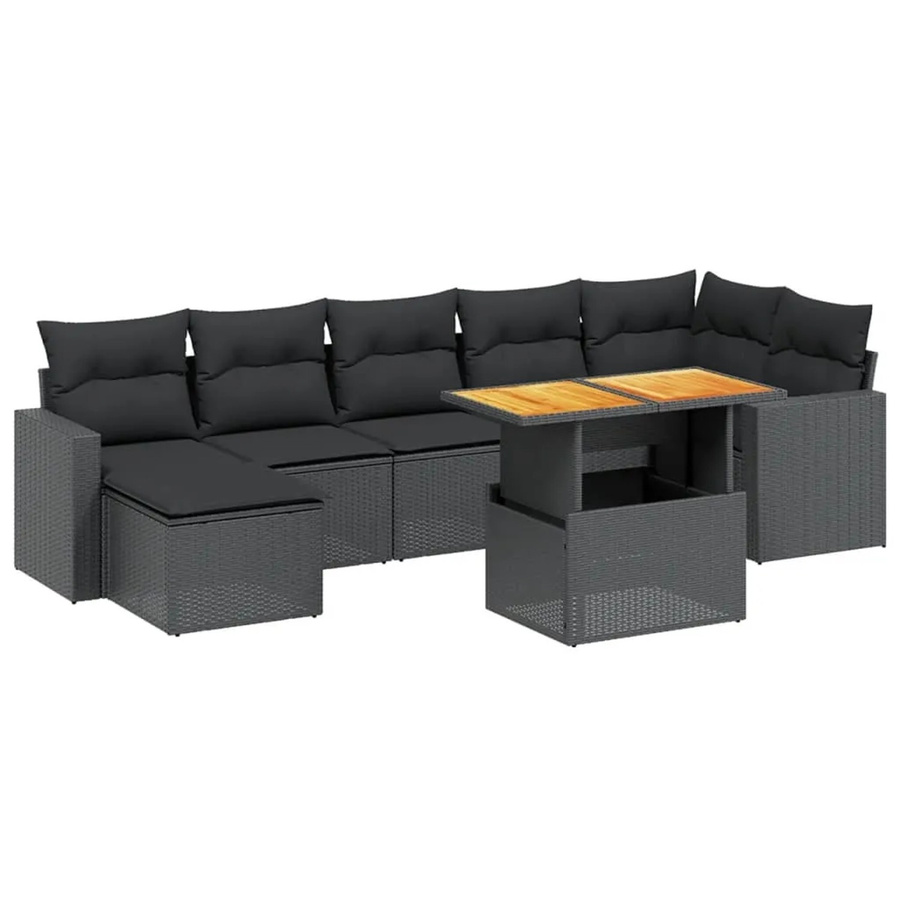 vidaXL 8-tlg Garten-Sofagarnitur aus Poly-Rattan und Akazienholz in Schwarz mit Kissen Modell 135 - Bild 2