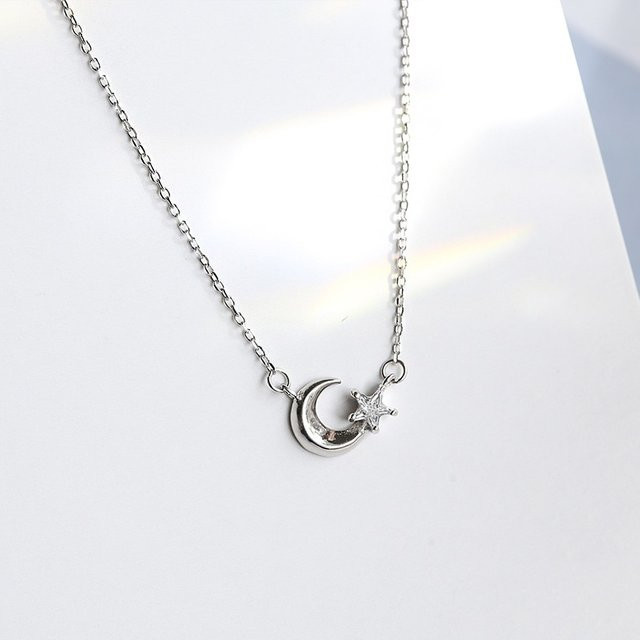 GaGa-Duck Halskette, 925 Silber, Kristall, Stern und Mond, Unisex - Bild 1