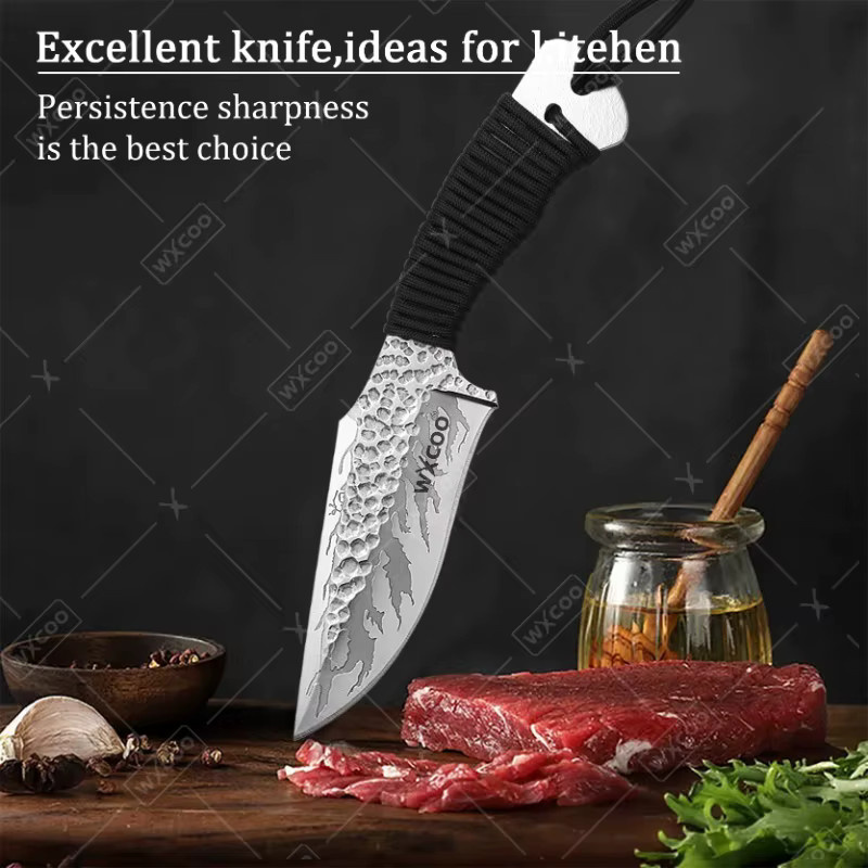WXCOO Professionelles Ausbeinmesser aus Edelstahl, Gehämmertes Japanisches Santoku-Schneidemesser in Silber - Bild 3