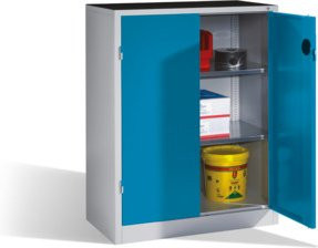 C+P Schwerlast-Beistellschrank mit Drehtüren und 2 Regalböden, Korpus Lichtgrau, Front Lichtblau, H: 120 cm, B: 93 cm, T: 50 cm - Bild 1