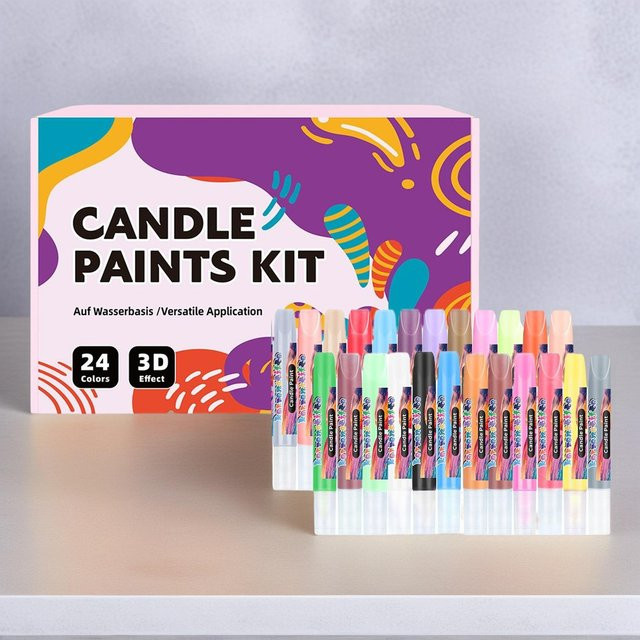 24 Farben 3D-Kerzenstift Set für DIY-Malereien auf Glasvasen und Kleidung, 10 ml pro Stift, Multicolour - Bild 1