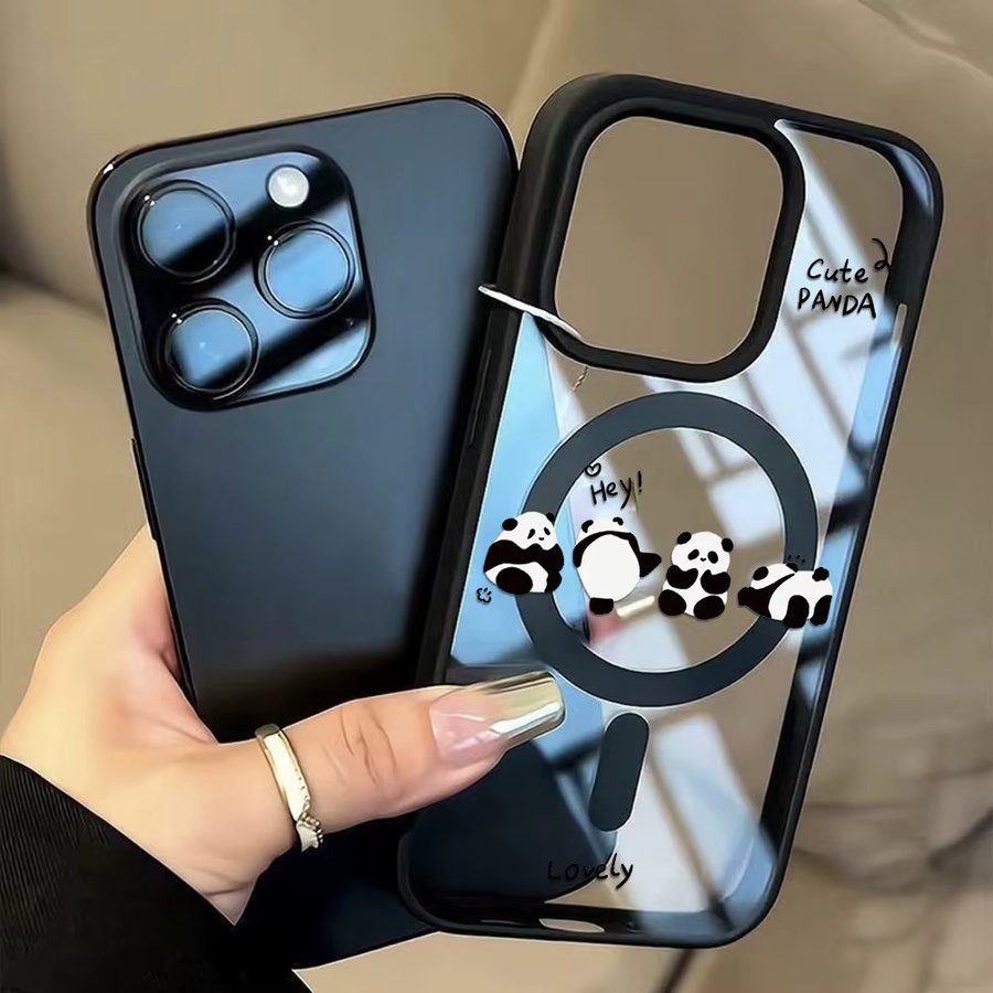 Caynes Panda Magnetische Transparente Handyhülle aus Acryl für iPhone 11 12 13 14 15 16 17 Pro Max Air Stoßfeste Schutzhülle - Bild 3