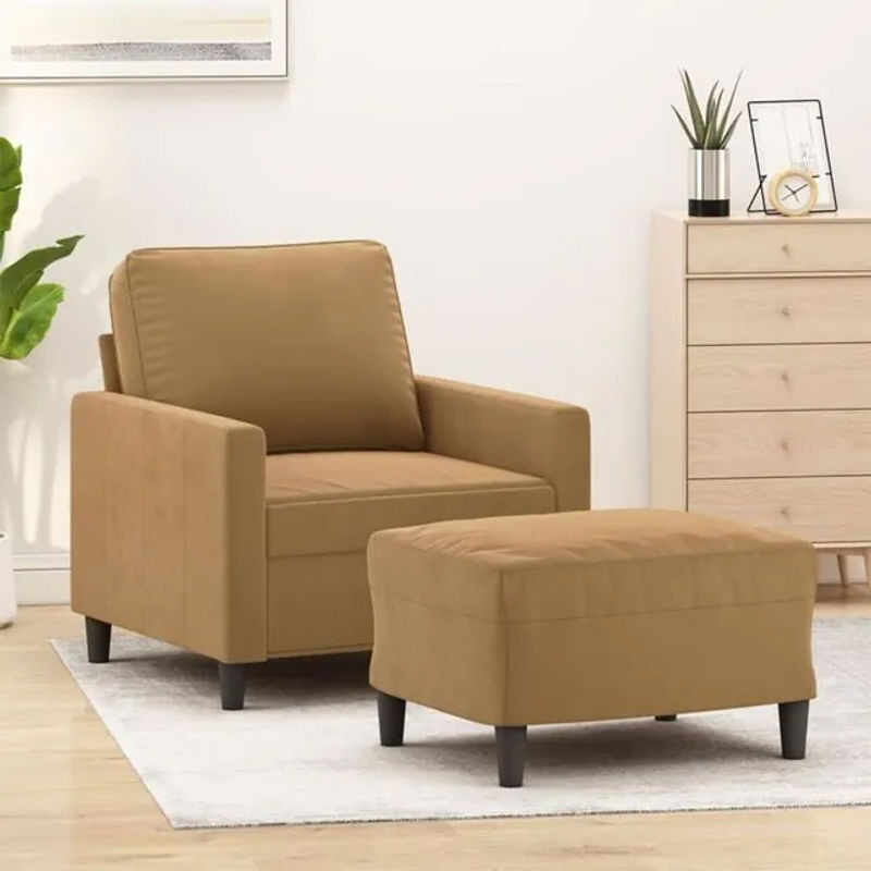 Modernes Sessel-Set mit Hocker von vidaxl in Braun aus Samt und Metall - Bild 1