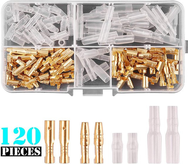 120-teiliges Messing-Kabelverbinder-Set mit 3,5-mm-Klinkensteckern und Isolierhülle in Gold für Auto und Motorrad - Bild 1