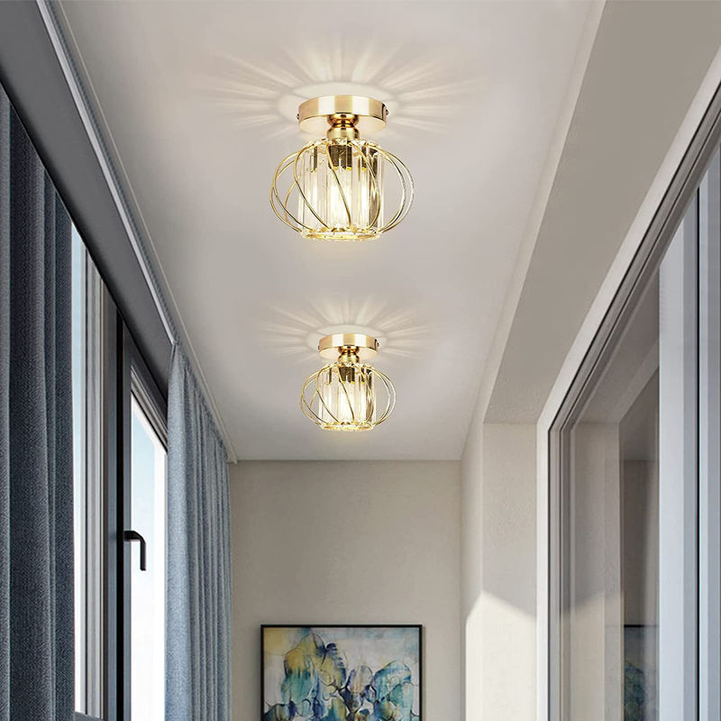 TOMTOP JMS Kristall-Kronleuchter als moderne LED-Deckenleuchte in Gold, minimalistische Unterputzbeleuchtung für Esszimmer, Flur und Eingangsbereiche - Bild 3