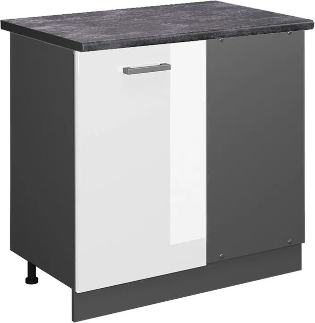 Vicco R-Line Eckunterschrank für die Küche in Weiß Hochglanz und Anthrazit, H: 81,6 cm, B: 86 cm, T: 60 cm - Bild 1