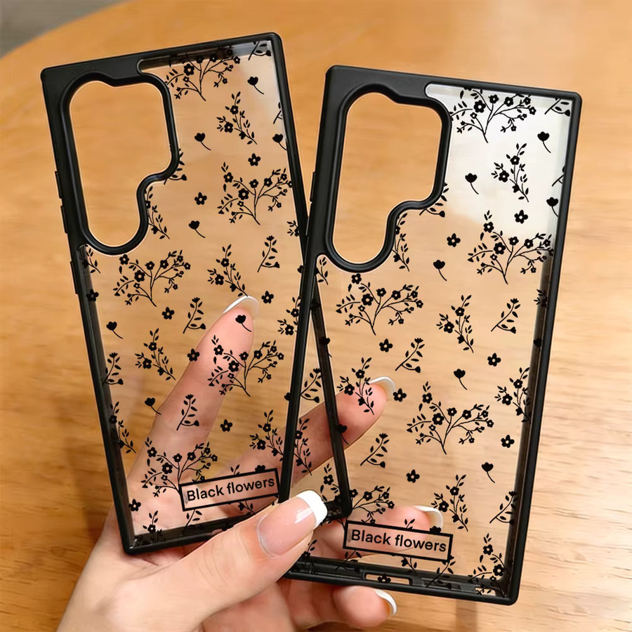 Stoßfeste Handyhülle mit Blumen-Design für Samsung Galaxy S25 S26 Ultra S24 FE S23 A56 5G A55 A54 A36 A17 A16 A15 A07 in Schwarz Matt - Bild 4